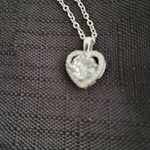 Sterling Silver Heart Pendant Necklace with Clear Crystal